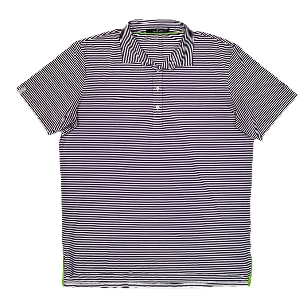 RLX Ralph Lauren Mens XL Purple/White Striped Wicking Lightweight Golf Polo